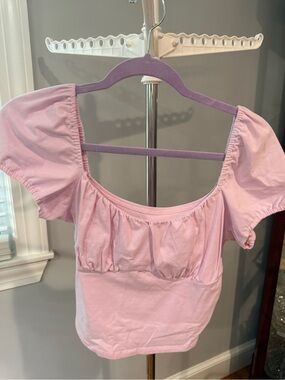 Hollister Light Pink Puff Sleeve Square Neck Crop Top